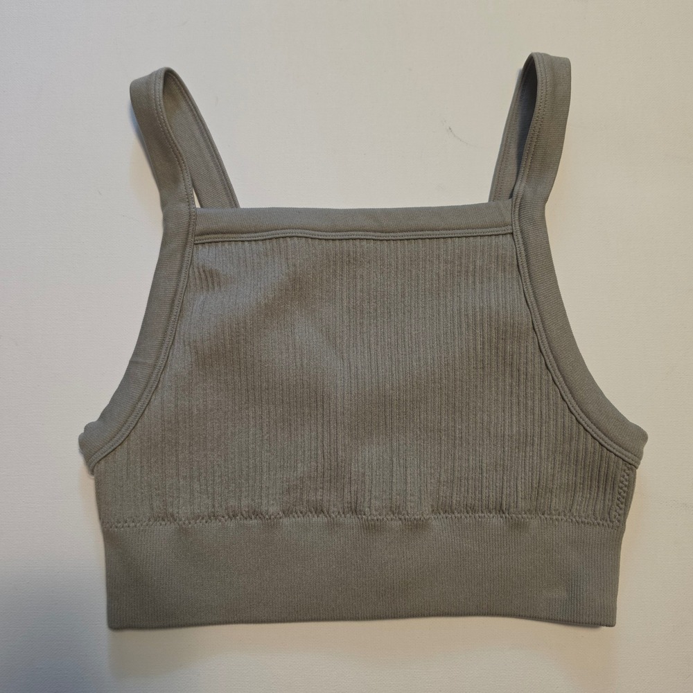 Harlow Ribbed Seamless Square Neck Crop Top Tank Sage Green Size Small